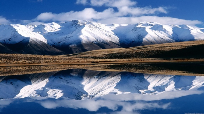 hill, reflection, lake, New Zealand, nature, mountain, snow, landscape, clouds, water