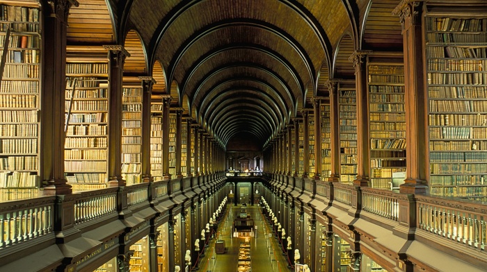 shelves, Ireland, books, college, library, Dublin, architecture, Trinity College Library