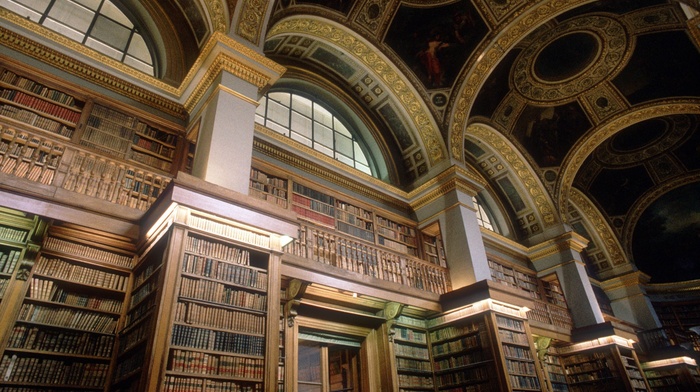 library, shelves, Paris, pillar, books, interiors, France, arch