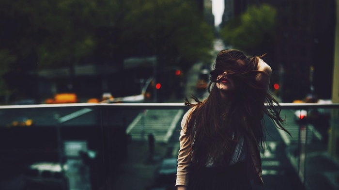 girl outdoors, girl, brunette, long hair