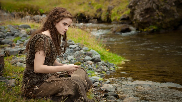 actress, Noah movie, nature, girl, brunette, girl outdoors, Emma Watson, river