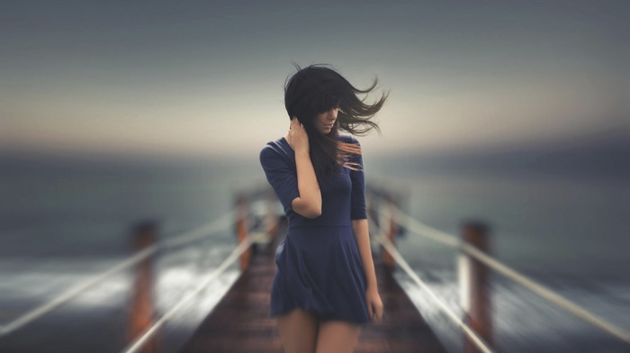 nature, model, clouds, brunette