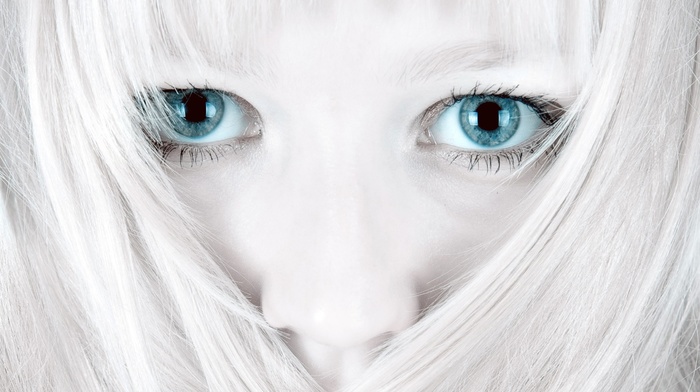 closeup, pale, white, dyed hair, blue eyes, bright, girl, face, eyes