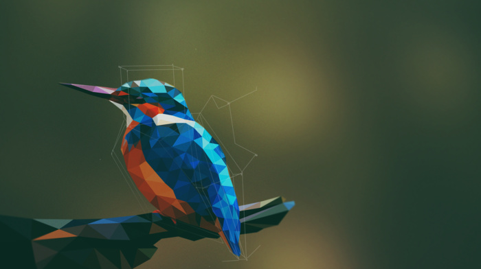 simple background, artwork, digital art, birds, geometry, kingfisher, animals, low poly