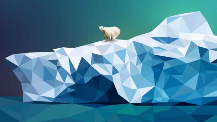 nature, ice, iceberg, polar bears, low poly, artwork, digital art