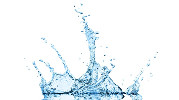 minimalism, blue, water drops, reflection, splashes, white background, water
