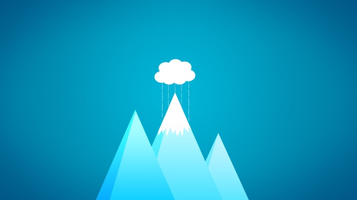 pyramid, rain, mountain, digital art, 3D, clouds, blue background, minimalism