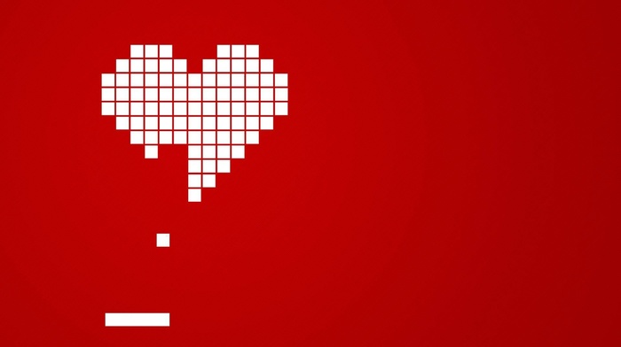 Brick, hearts, Arkanoid, red background