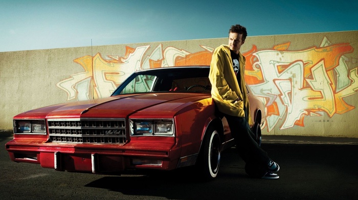Aaron Paul, graffiti, Breaking Bad, Jesse Pinkman, red cars