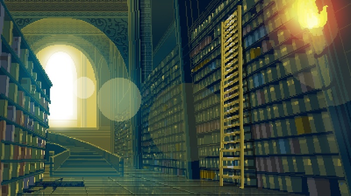 pixel art, pixels, library, ladders