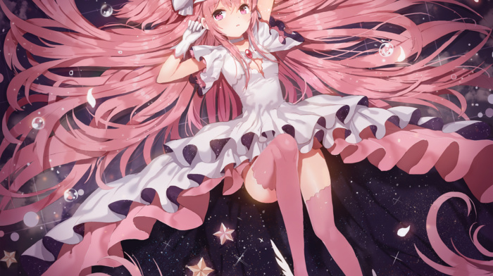 long hair, dress, thigh, highs, Kaname Madoka, stars, Mahou Shoujo Madoka Magica