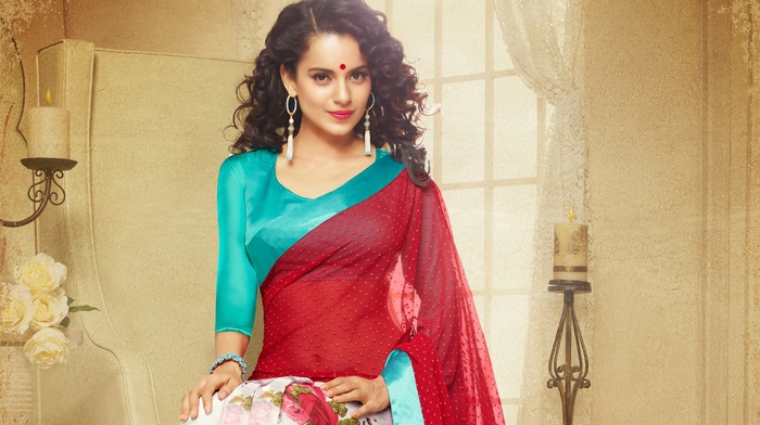 girl, celebrity, saree, bindi, Kangna Ranaut