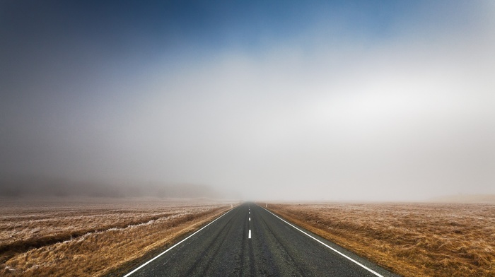 landscape, road, mist