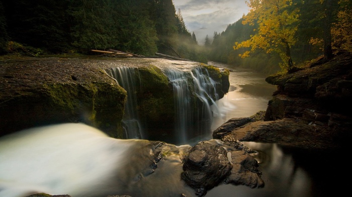 water, waterfall, long exposure, trees, nature, Washington state, fall, landscape, stream, rock, river, USA, forest