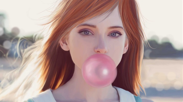 artwork, bubble gum, girl