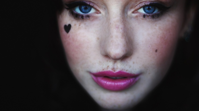 blue eyes, girl, freckles, face