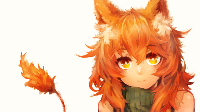orange hair, anime, orange eyes, fox girl