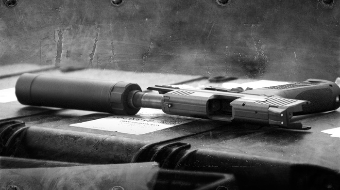 monochrome, gun