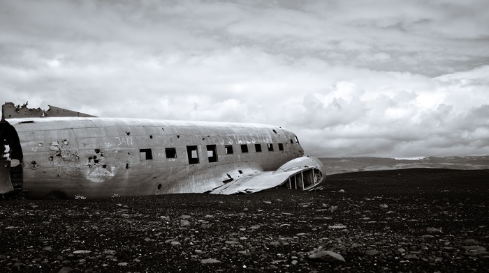 landscape, airplane, Slheimasandur, Iceland, wreck, crash, Douglas DC, 3