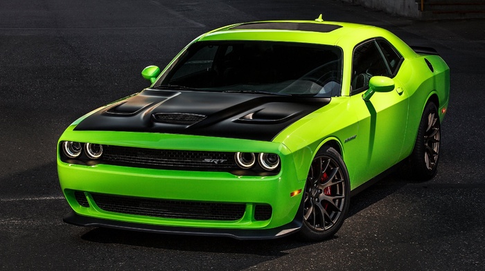 Dodge Challenger Hellcat, green cars, car, vehicle, Dodge Challenger SRT