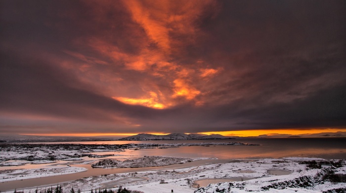 sunset, landscape, nature, Iceland