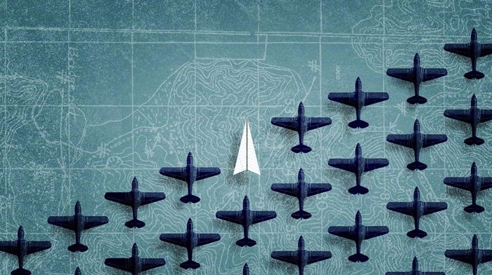 paper planes, map, digital art, blue background, airplane, aircraft, minimalism