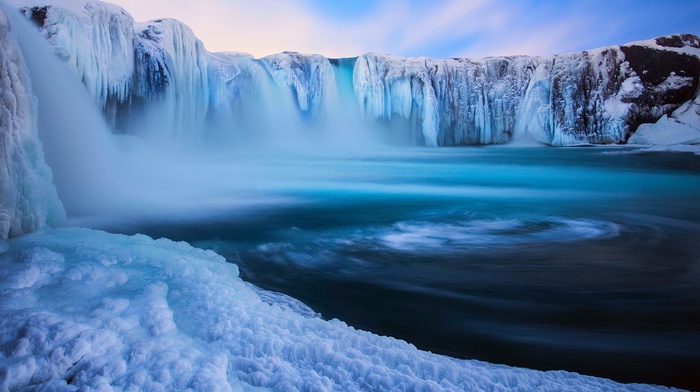 ice, winter, nature, landscape, waterfall