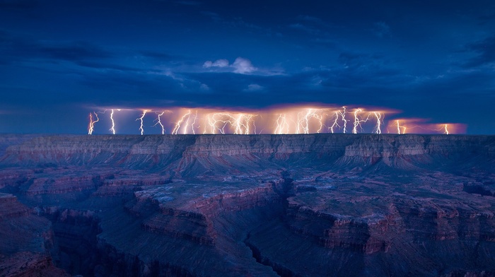 lightning, desert, landscape
