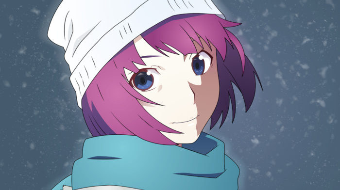 purple hair, anime vectors, snow, Senjougahara Hitagi, anime, anime girls, blue eyes