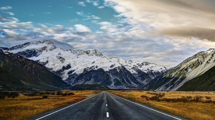 road, nature, clouds