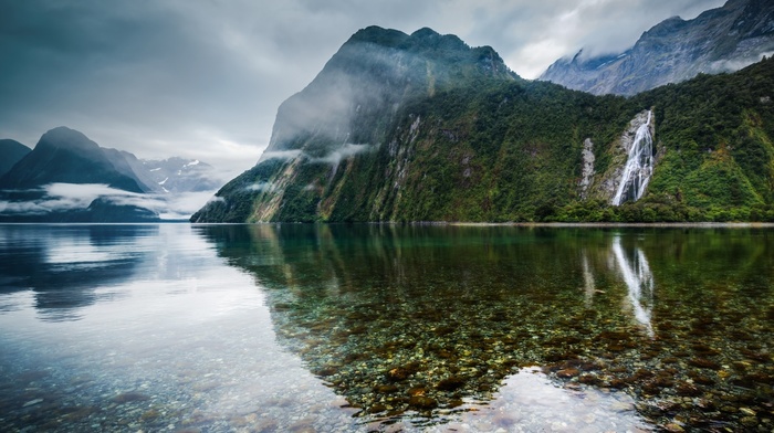 nature, waterfall, lake