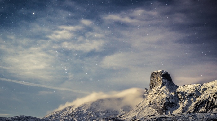 snow, clouds