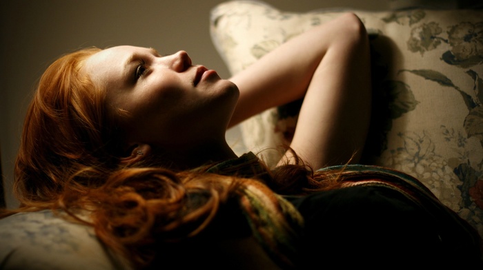 redhead, lying down, girl, actress