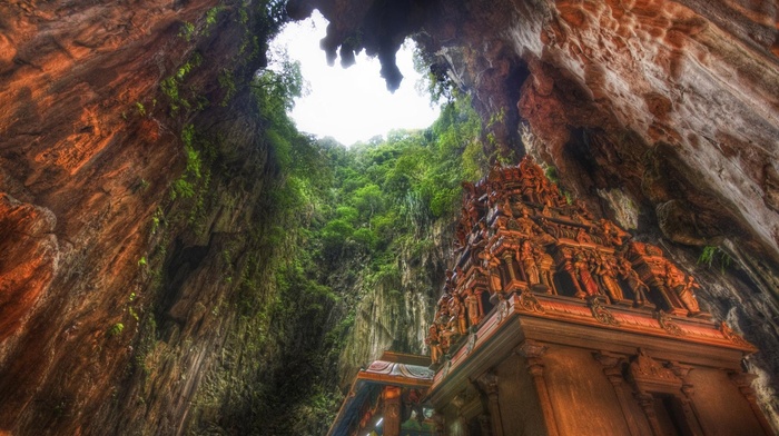 tower, HDR, ruin, landscape, architecture, nature, rock, Malaysia, trees, sculpture, cave
