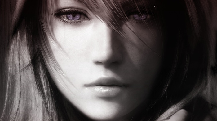 lightning, Final Fantasy, eyes, girl, purple eyes, digital art