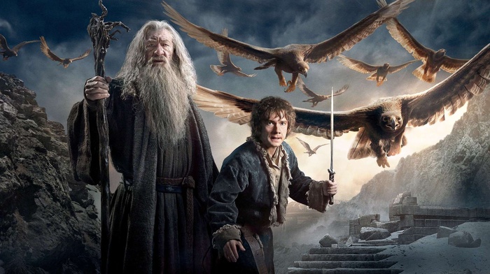 Ian McKellen, wizard, movies, eagle, the hobbit, gandalf, The Hobbit The Battle of the Five Armies, Bilbo Baggins, Martin Freeman
