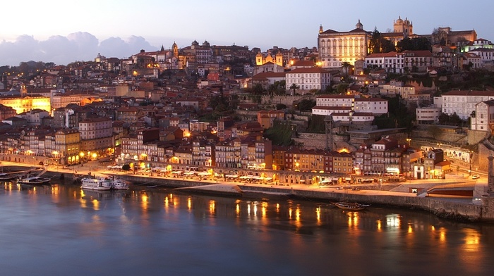 lights, invicta, Porto, night, landscape, Ribeira