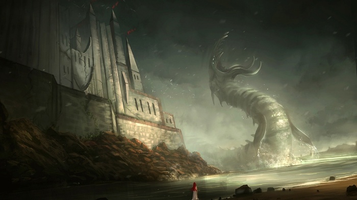 fantasy art, digital art, sea monsters