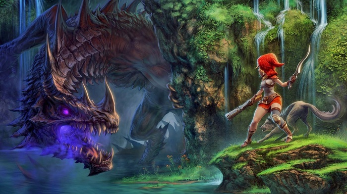 dragon, red hood, fantasy art