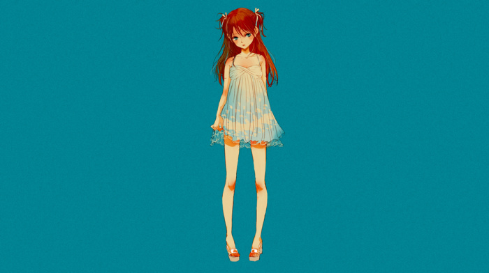 anime girls, Asuka Langley Soryu, simple background, Neon Genesis Evangelion, dress, anime