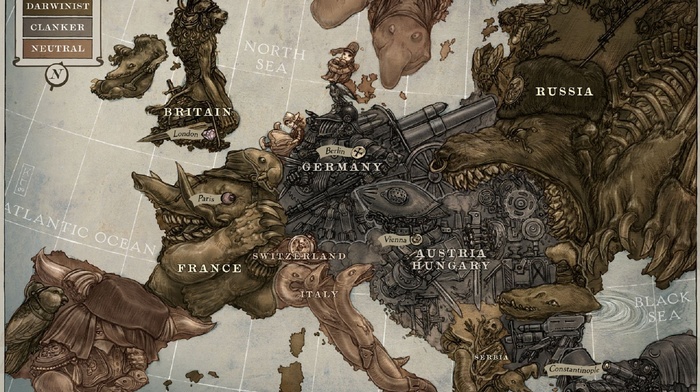 Europe, digital art, map, steampunk