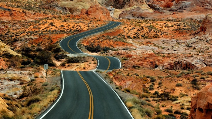 desert, landscape, road