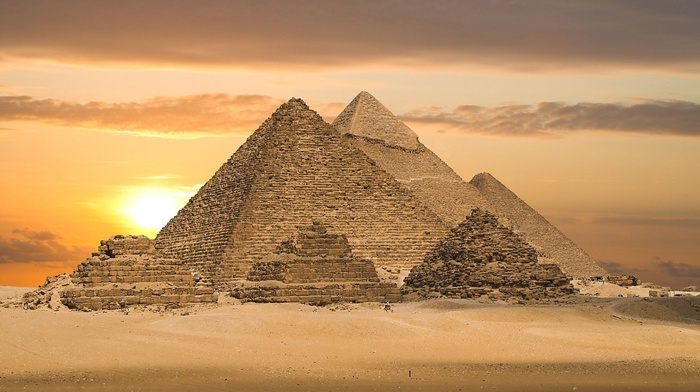 egypt, desert, pyramid, architecture, sunset