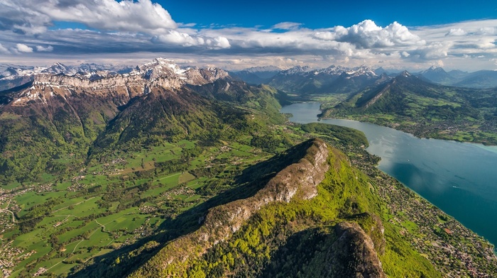 mountain, lake