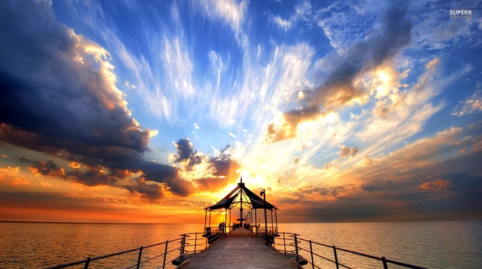 clouds, pier