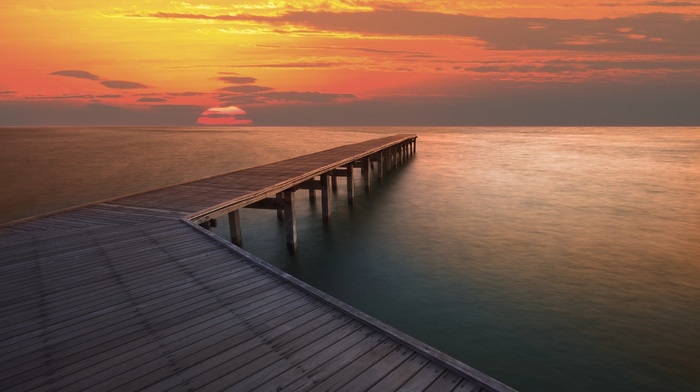 sunset, pier