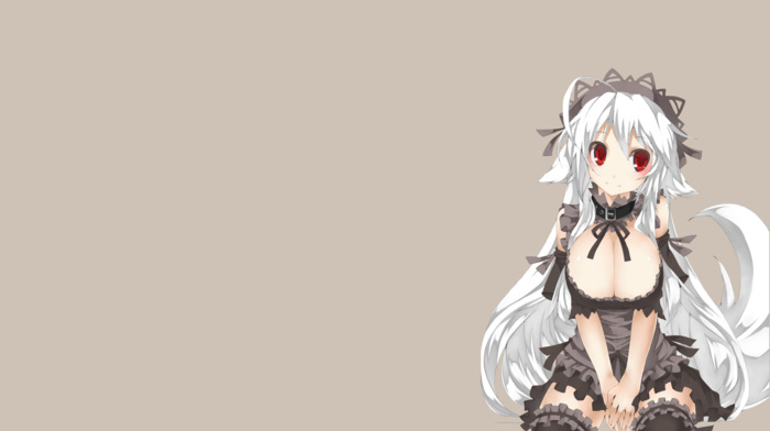 inumimi, cleavage, dog girls, original characters, red eyes, white hair, anime girls
