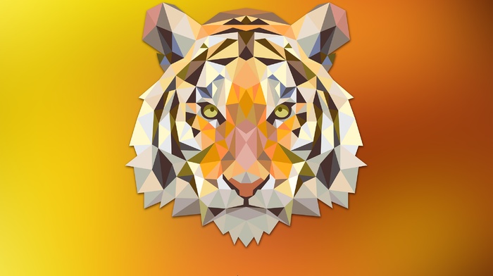tiger, digital art, orange, animals, low poly, triangle, red, fantasy art