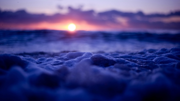 waves, tilt shift, sunset, bubbles, nature, sea, water