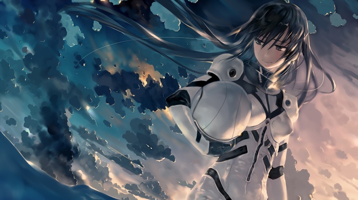 aqua hair, anime girls, clouds, astronaut, anime